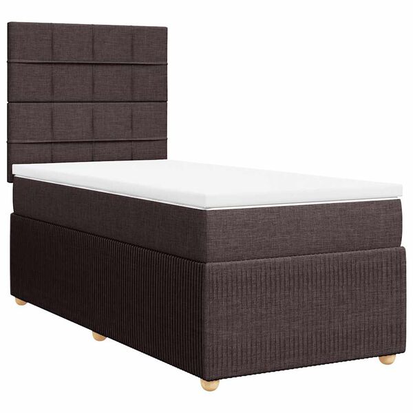 vidaXL Κρεβάτι Boxspring με Στρώμα Σκούρο Καφέ 100x200 εκ. Υφασμάτινο