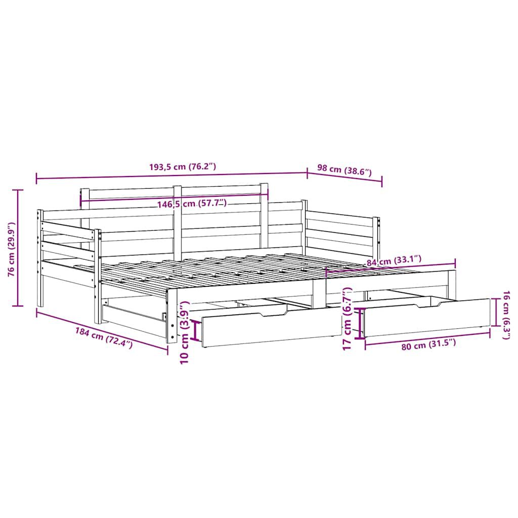 vidaXL Καναπές Κρεβάτι Συρόμενος Χωρίς Στρώμα 90x190 εκ. & Συρτάρια