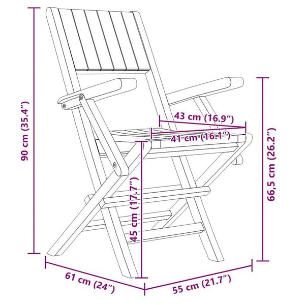 vidaXL Καρέκλες Κήπου Πτυσσόμενες 2 τεμ. 55x61x90 εκ. Μασίφ Ξύλο Teak