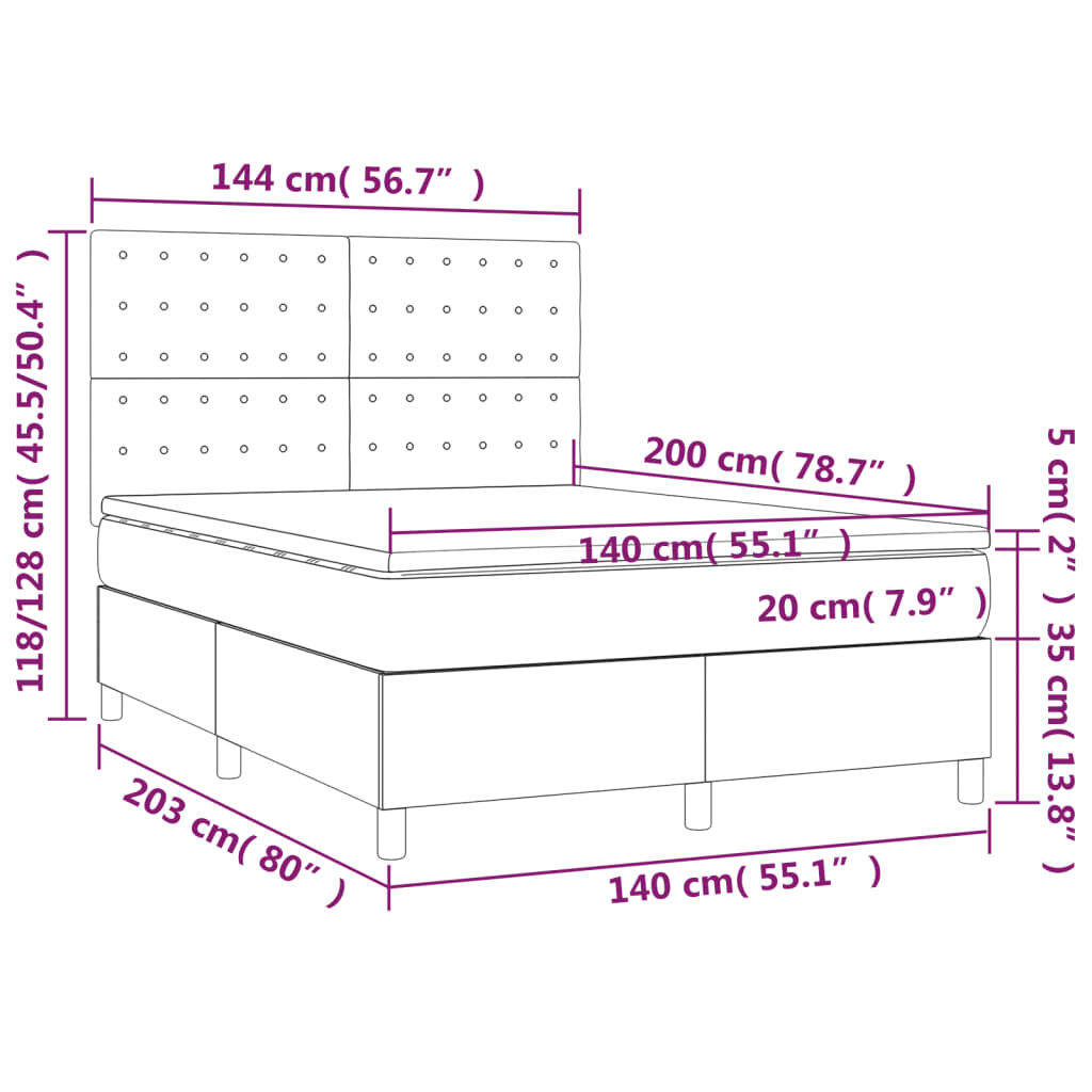 vidaXL Κρεβάτι Boxspring με Στρώμα Taupe 140x200 εκ. Υφασμάτινο