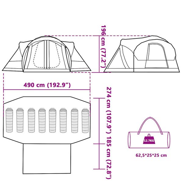 vidaXL Σκηνή Κάμπινγκ Tipi 8 Ατόμων Αδιάβροχη Γκρι/Πορτοκαλί