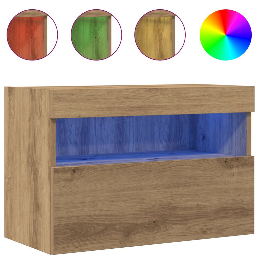 vidaXL Ντουλάπα Τοίχου για TV με LED Φώτα Artisan Oak 60x30x40 εκ.