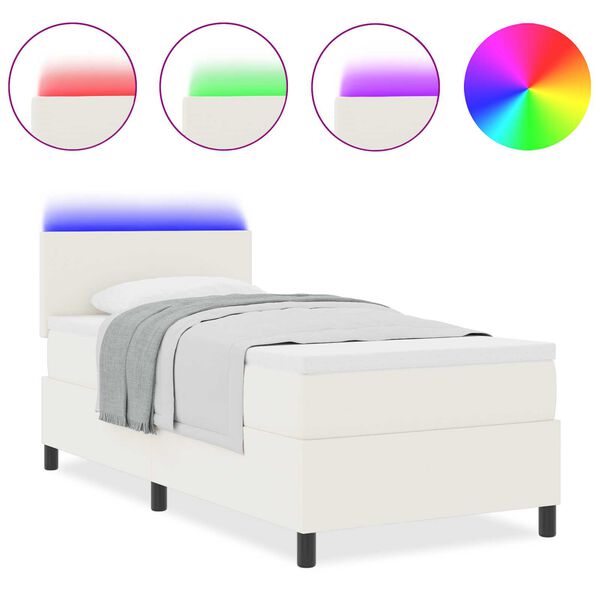 vidaXL Κρεβάτι με ελατήρια και στρώμα & LED Κρεμ 90x200 εκ. Ύφασμα καπιτονέ