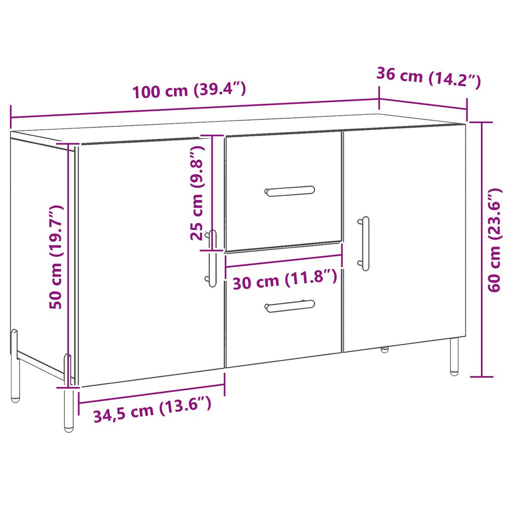 vidaXL Μπουφές Μαύρο Δρυς 100x36x60 εκ Συγκροτημένο Ξύλο