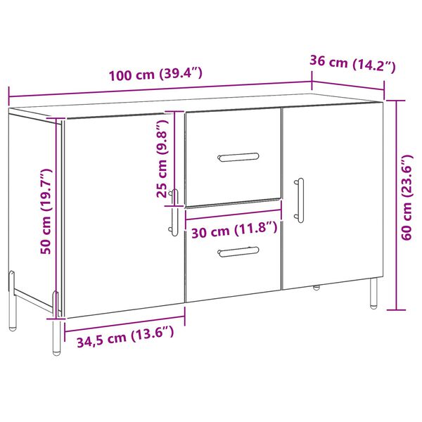 vidaXL Πλαϊνό γραφείο Μαύρη δρυς 100 x 36 x 60 εκ. Επεξεργασμένο ξύλο