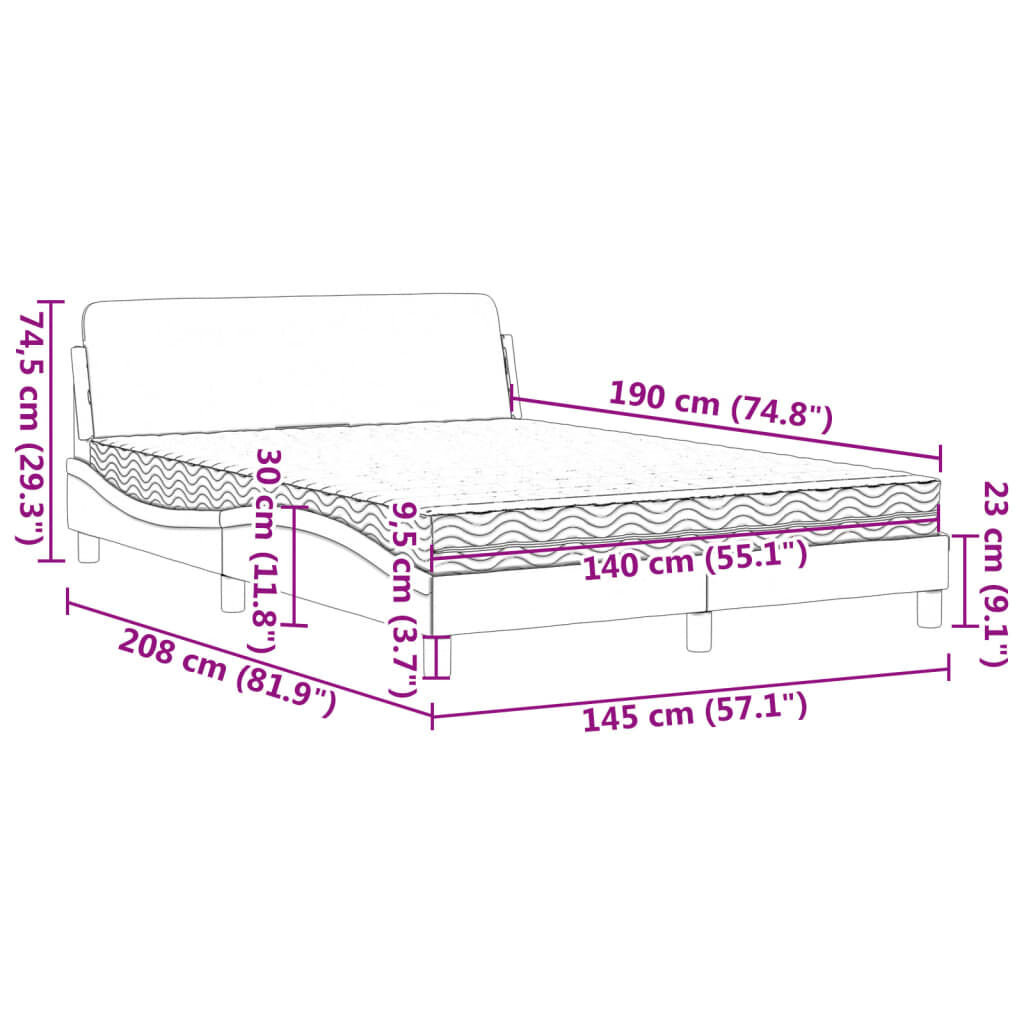 vidaXL Κρεβάτι με Στρώμα Λευκό 140x190εκ.από Συνθετικό Δέρμα
