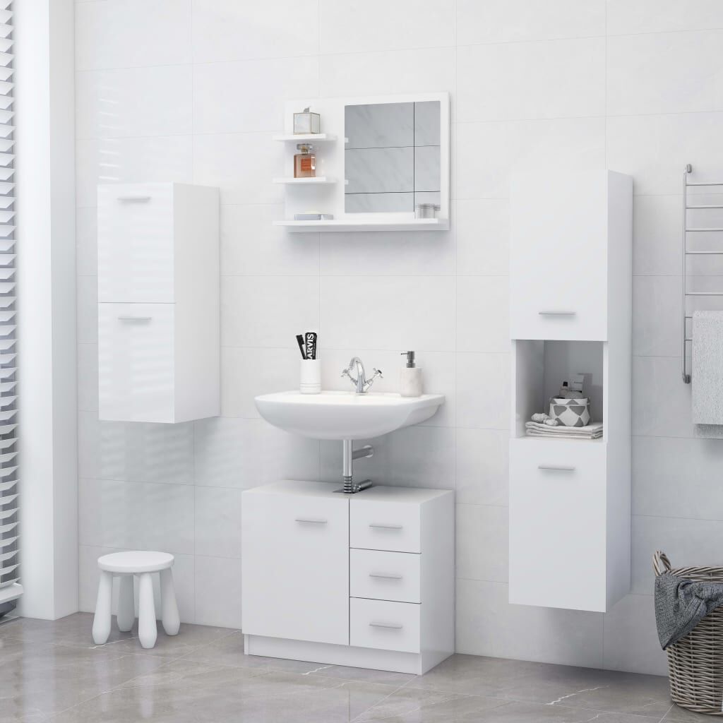 vidaXL Καθρέφτης Μπάνιου Γυαλιστερό Λευκό 60x10,5x45 εκ. Επεξ. Ξύλο