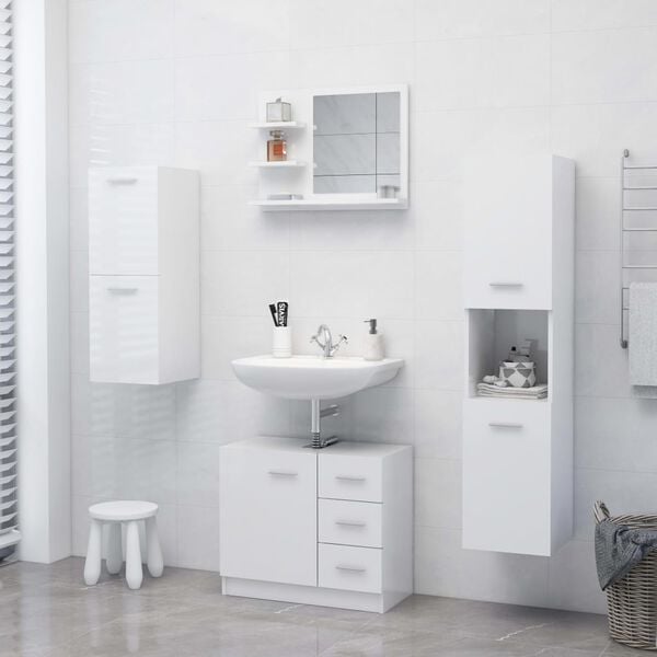 vidaXL Καθρέφτης Μπάνιου Γυαλιστερό Λευκό 60x10,5x45 εκ. Επεξ. Ξύλο