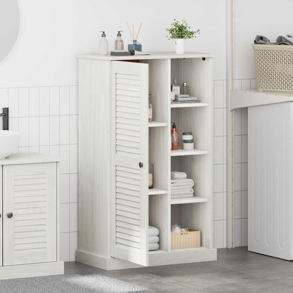 vidaXL Ντουλάπι Μπάνιου Λευκό 68 x 34 x 110 εκ. Μασίφ ξύλο πεύκου