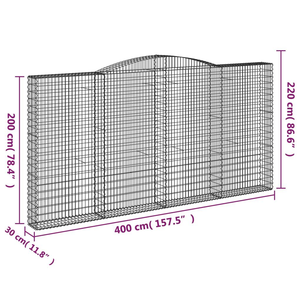 vidaXL Συρματοκιβώτιο Τοξωτό 400x30x200/220εκ. από Γαλβανισμένο Χάλυβα