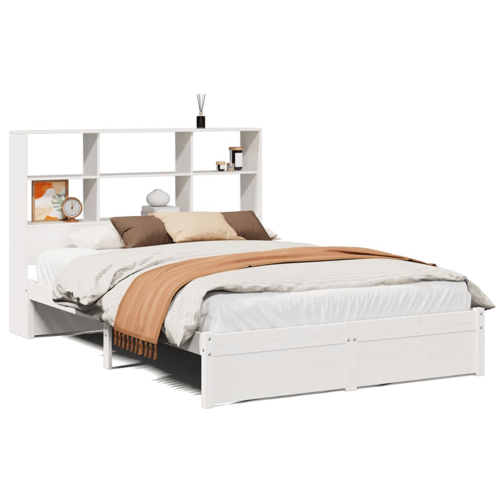 vidaXL Κρεβάτι Βιβλιοθήκη Χωρίς Στρώμα Λευκό 135x190 εκ Μασίφ Πεύκο