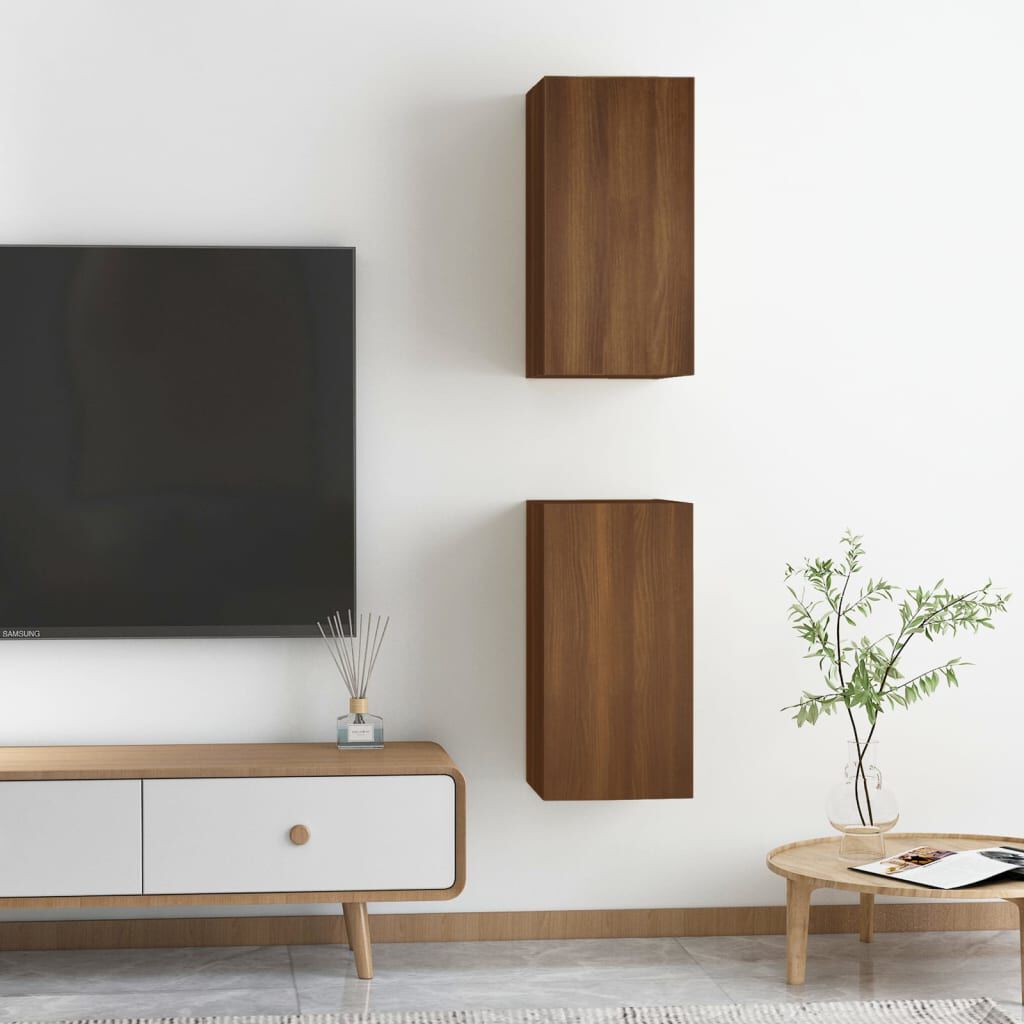 vidaXL Έπιπλα Τηλεόρασης 2 τεμ. Καφέ Δρυς 30,5x30x36 εκ. Επεξ. Ξύλο