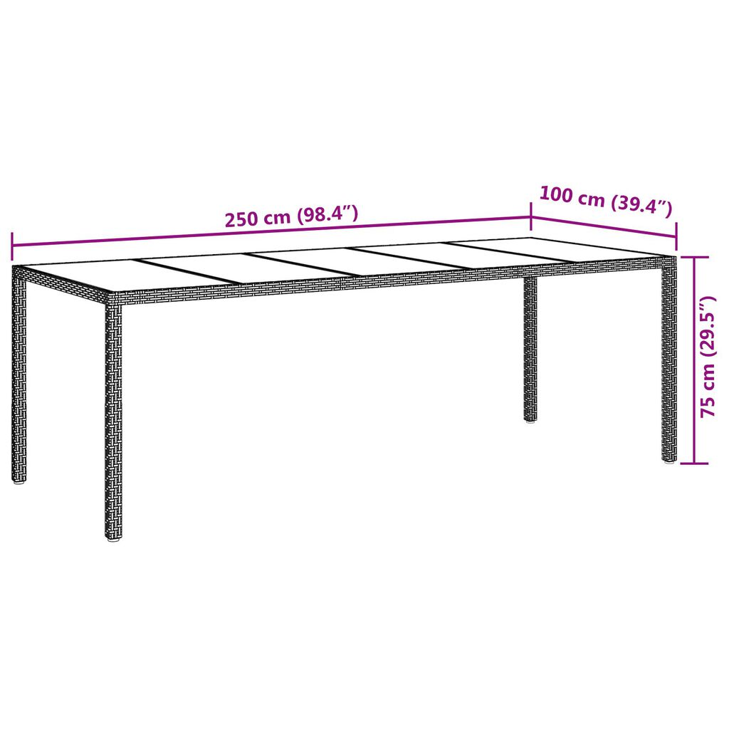 vidaXL Τραπέζι Υπαίθριας Σίτισης Καφέ 250x100x75 εκ. Συνθετικό Ράτα