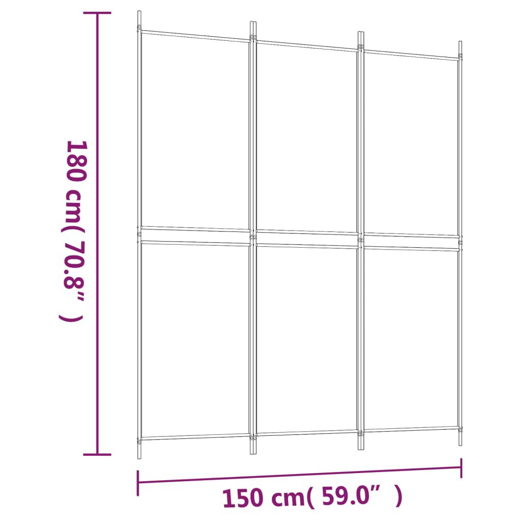 vidaXL Διαχωριστικό Δωματίου με 3 Πάνελ Μαύρο 150 x 180 εκ. Υφασμάτινο