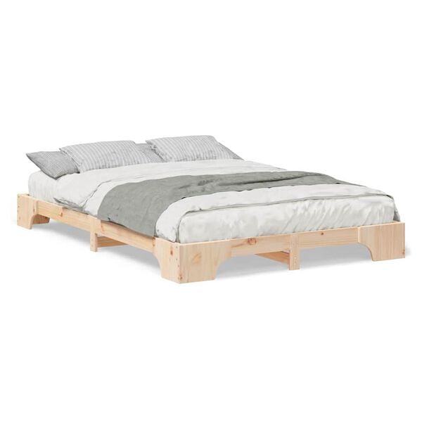 vidaXL Κρεβάτι δαπέδου με αποθήκευση Καφέ 140 x 210 cm ξύλο