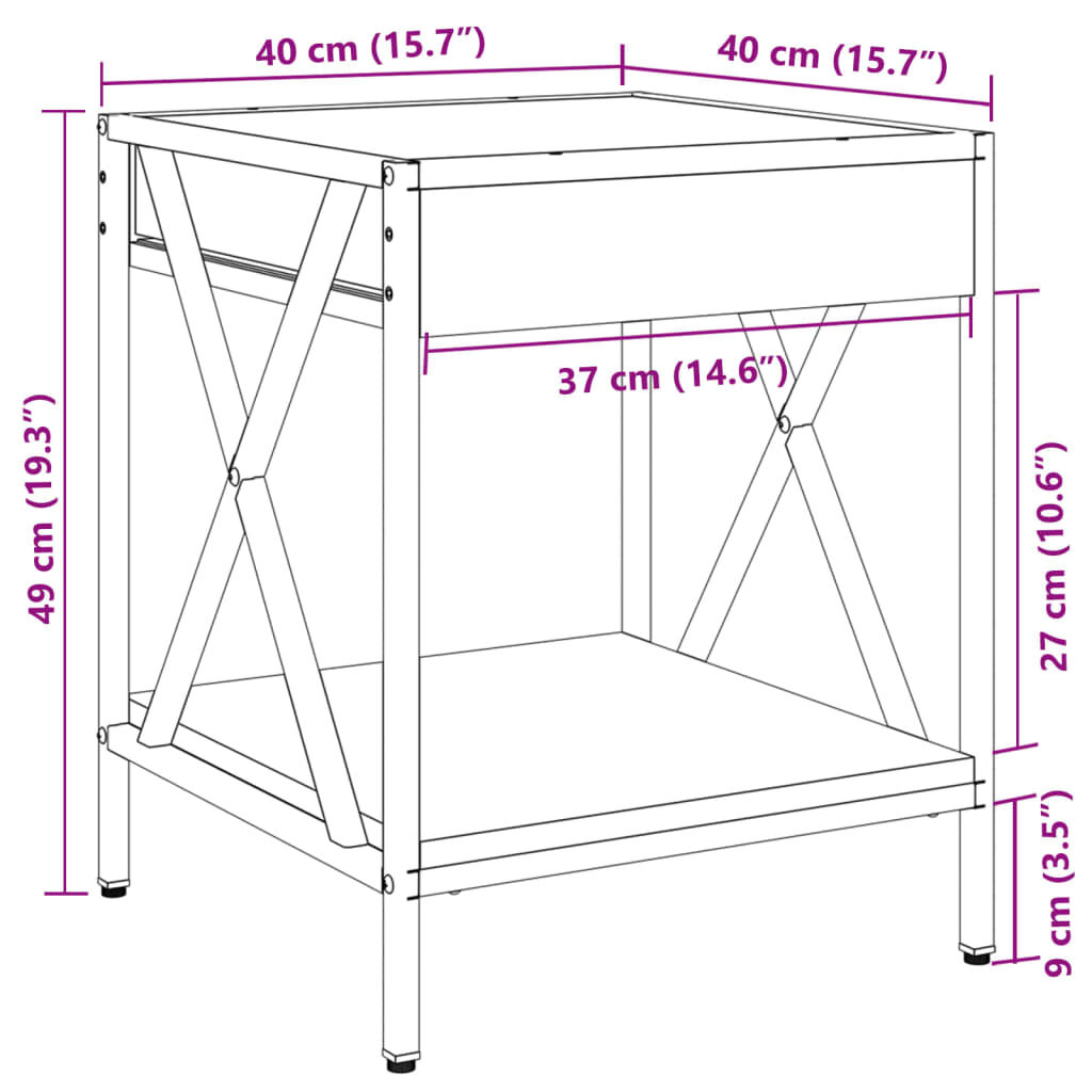 vidaXL Κομοδίνο Άπειρο Φως LED Καφέ Δρυς 40x40x49 εκ.