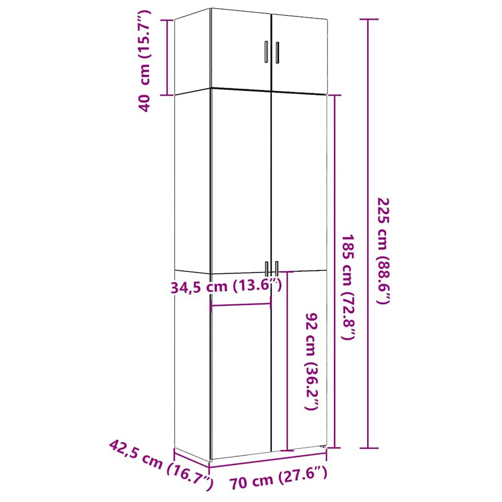 vidaXL Ραφιέρα με Ντουλάπια Λευκή 70x42,5x225 εκ. Επεξεργασμένο Ξύλο