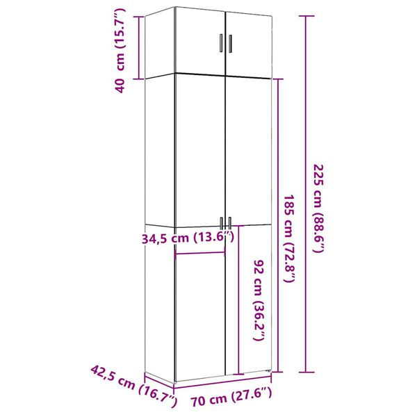 vidaXL Ραφιέρα με Ντουλάπια Λευκή 70x42,5x225 εκ. Επεξεργασμένο Ξύλο