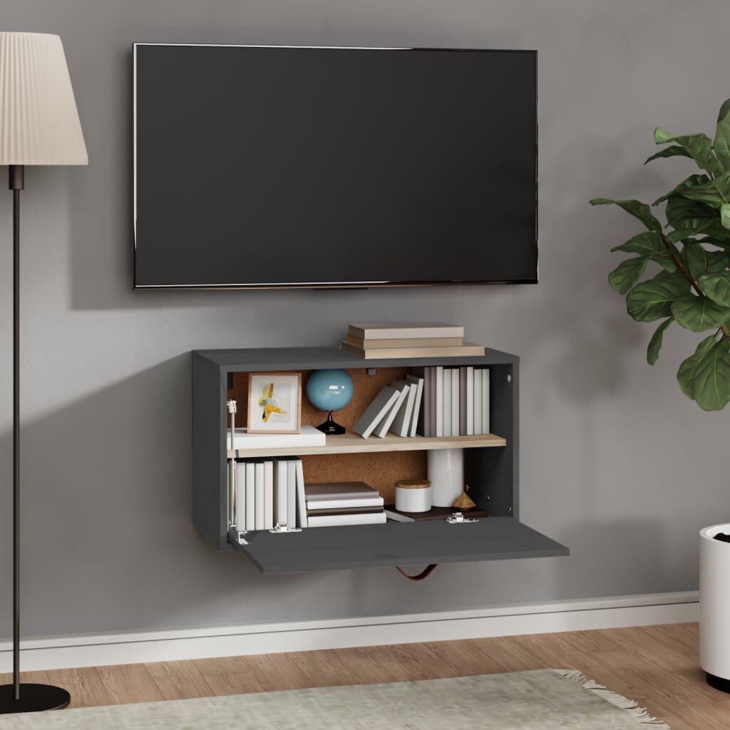 vidaXL Ντουλάπι Τοίχου Γκρι 60x30x35 εκ. από Μασίφ Ξύλο Πεύκου
