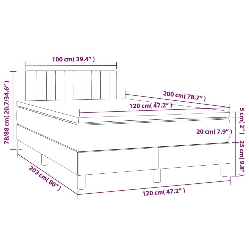 vidaXL Κρεβάτι Boxspring με Στρώμα Κρεμ 120x200 εκ. Υφασμάτινο