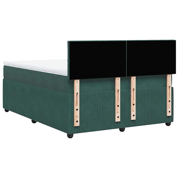 vidaXL Κρεβάτι Boxspring με Στρώμα Σκούρο Πράσινο 140x190εκ. Βελούδινο