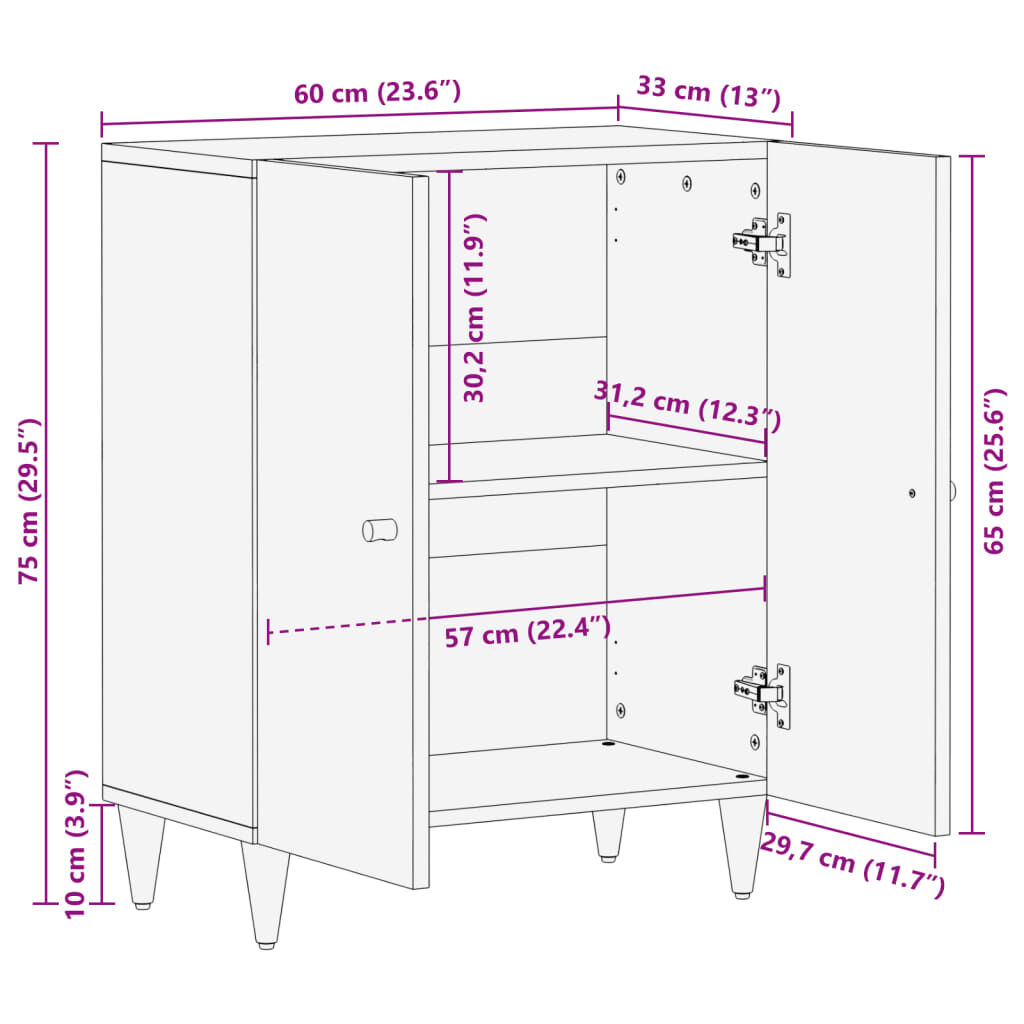 vidaXL Βοηθητικό Ντουλάπι 60 x 33 x 75 εκ. από Μασίφ Ξύλο Μάνγκο