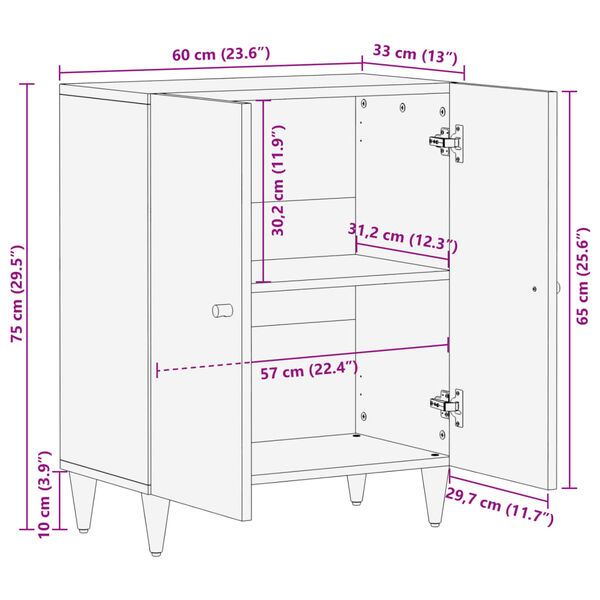vidaXL Βοηθητικό Ντουλάπι 60 x 33 x 75 εκ. από Μασίφ Ξύλο Μάνγκο