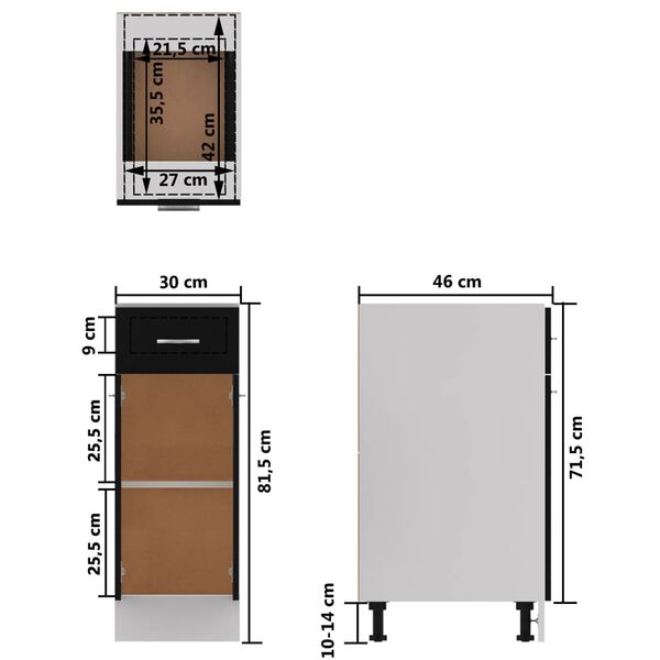 vidaXL Ντουλάπι με Συρτάρι Lyon Μαύρο 30x46x81,5 εκ. Επεξ. Ξύλο