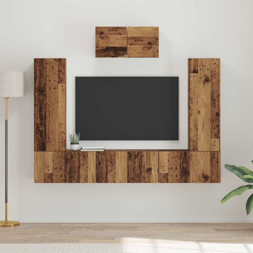 vidaXL Σετ επίπλου τηλεόρασης 7 pcs Παλιό ξύλο 180 x 30 x 120 εκ.