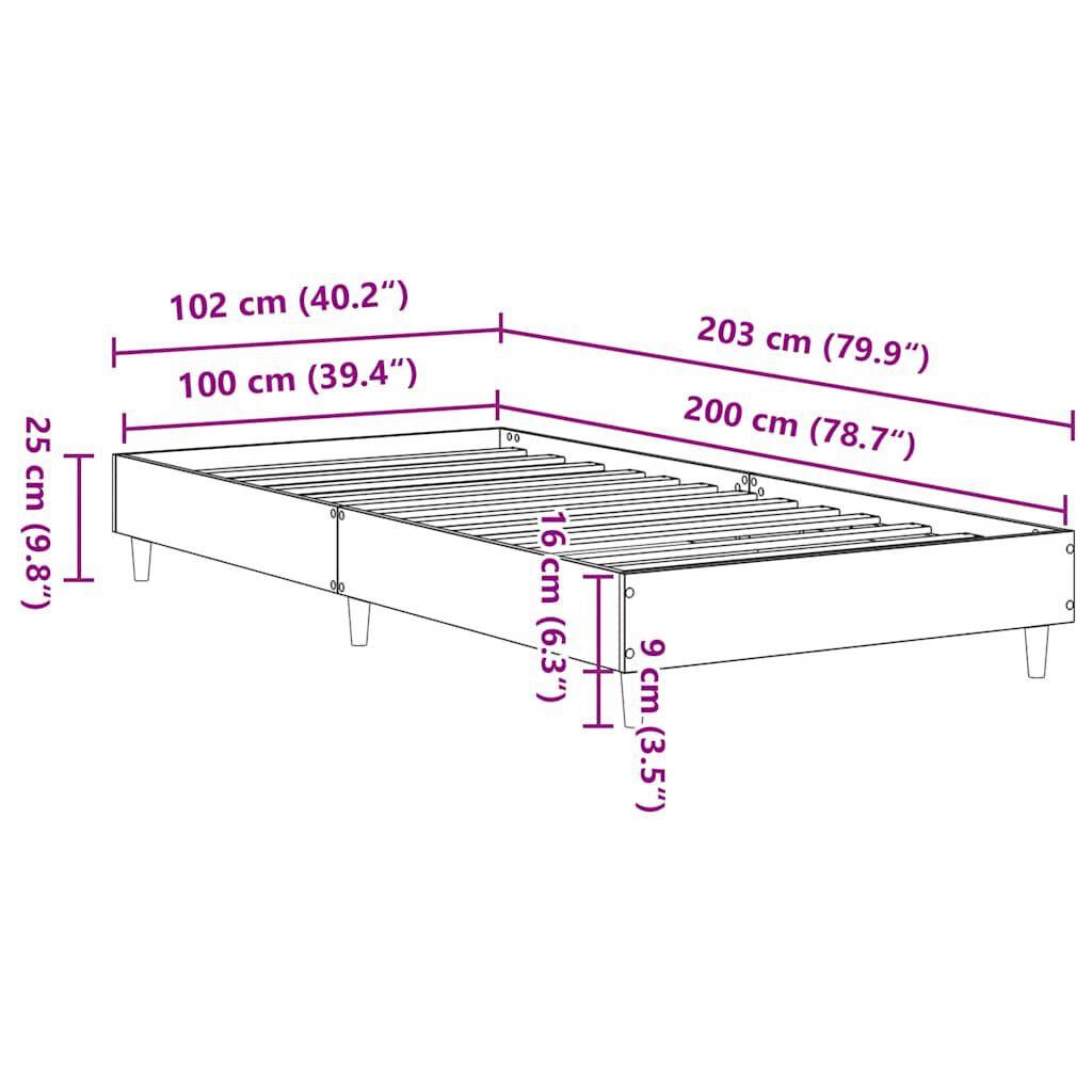vidaXL Πλαίσιο κρεβατιού χωρίς στρώμα Μαύρο 100x200 cm