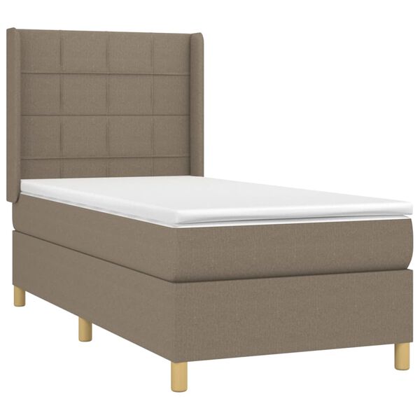 vidaXL Κρεβάτι Boxspring με Στρώμα & LED Taupe 90x200 εκ. Υφασμάτινο