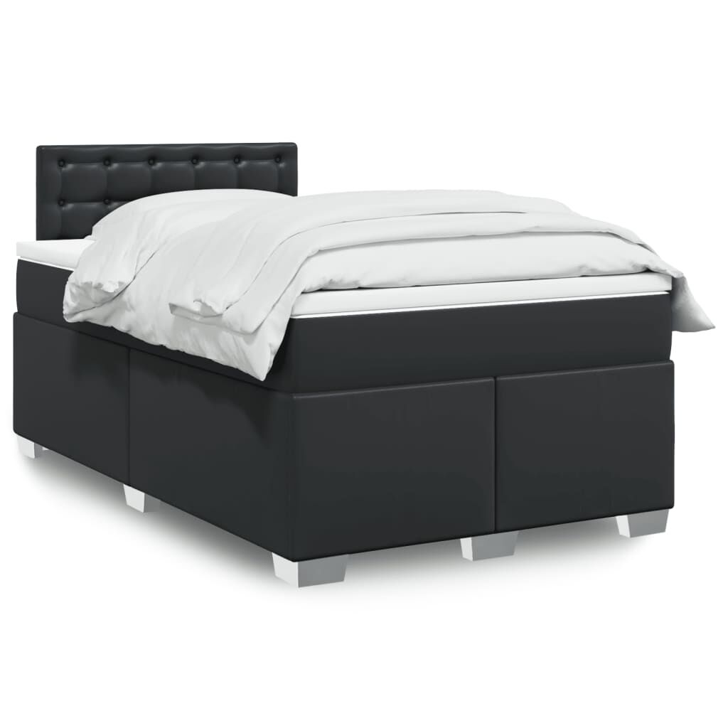 vidaXL Κρεβάτι Boxspring με Στρώμα Μαύρο 120x190εκ.από Συνθετικό Δέρμα