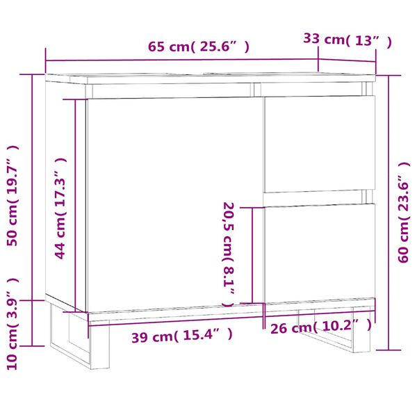vidaXL Ντουλάπι Μπάνιου Καπνιστή Δρυς 65x33x60 εκ. Επεξεργασμένο Ξύλο