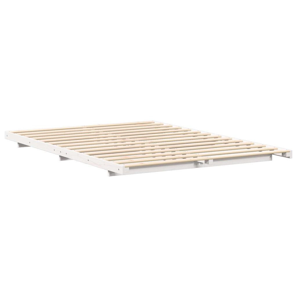 vidaXL Κρεβάτι δαπέδου Λευκό 140 x 200 cm Μασίφ ξύλο πεύκου