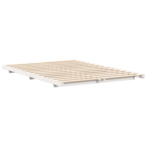 vidaXL Κρεβάτι δαπέδου Λευκό 140 x 200 cm Μασίφ ξύλο πεύκου