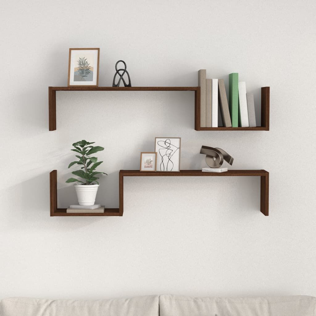 vidaXL Ράφια Τοίχου 2 τεμ. Καφέ Δρυς 100x15x20 εκ. Επεξεργασμένο Ξύλο