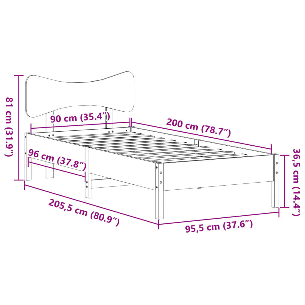 vidaXL Σκελετός Κρεβ. Χωρίς Στρώμα Καφέ Κεριού 90x200 εκ Μασίφ Πεύκο