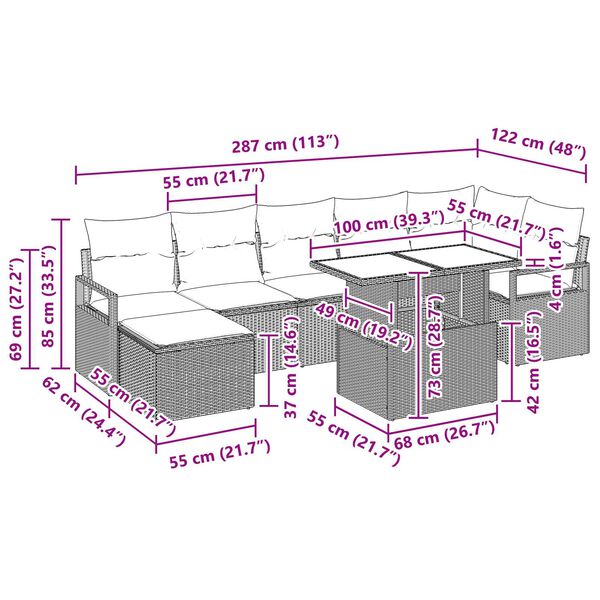 vidaXL Σετ Καναπέ Κήπου με μαξιλάρι 8 pcs Μαύρο και κρεμ