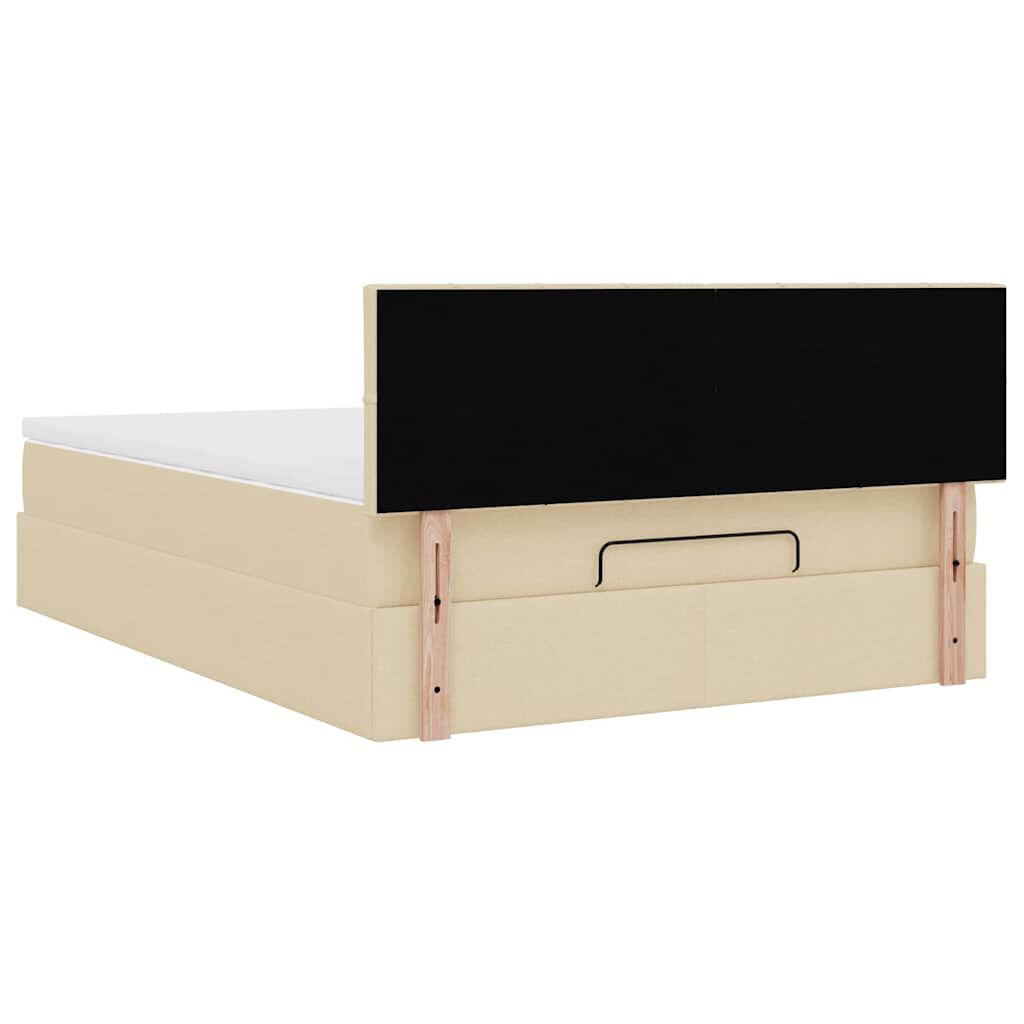 vidaXL Οθωμανικό κρεβάτι με στρώμα & LEDs Cream 140x200 cm Ύφασμα