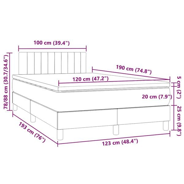 vidaXL Κρεβάτι Boxspring με Στρώμα & LED Ροζ 120x190 εκ. Βελούδινο