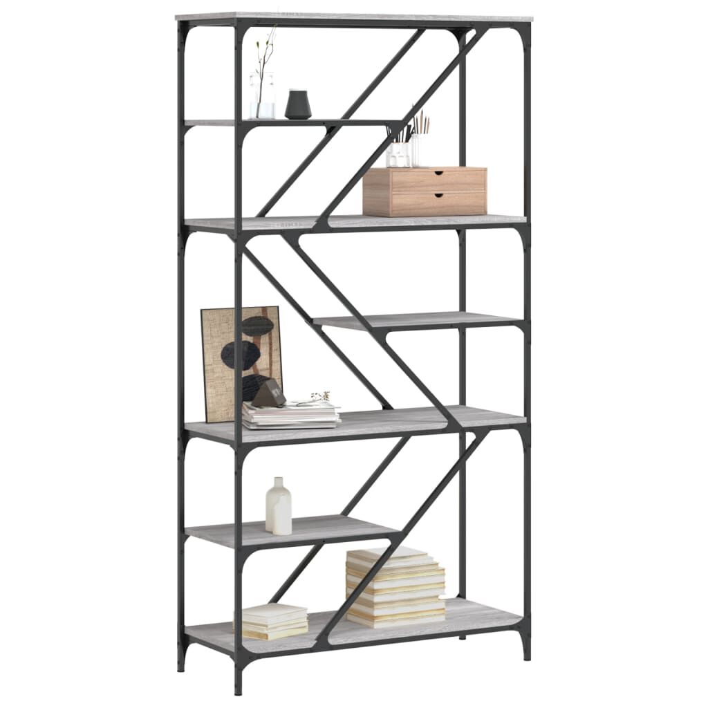 vidaXL Βιβλιοθήκη Γκρι Sonoma 91 x 36 x 176 εκ. Επεξεργ. Ξύλο / Ατσάλι