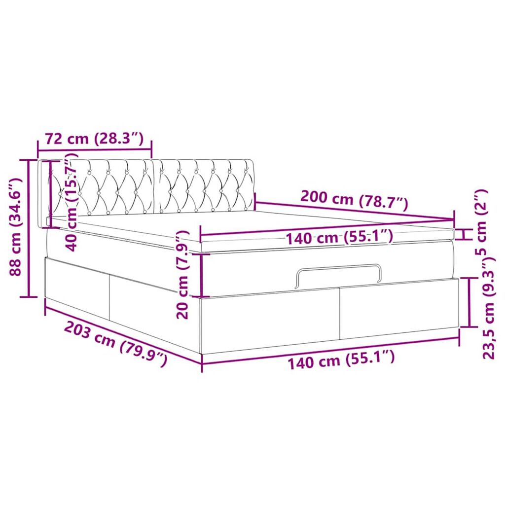 vidaXL Οθωμανικό κρεβάτι με στρώμα ροζ 140x200cm Βελούδο