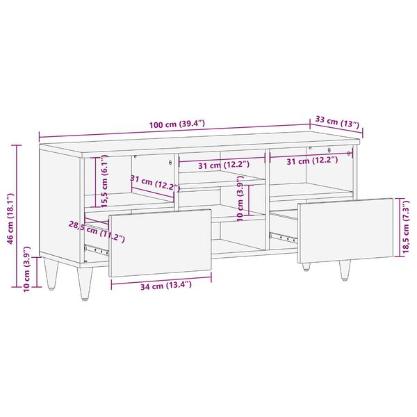 vidaXL Έπιπλο TV Καφέ μέλι Μασίφ ξύλο μάνγκο 100 x 33 x 46 εκ.