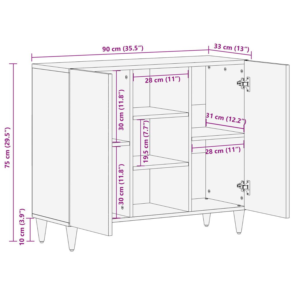 vidaXL Μπουφέ 90x33x75 εκ. Μασίφ ξύλο μάνγκο