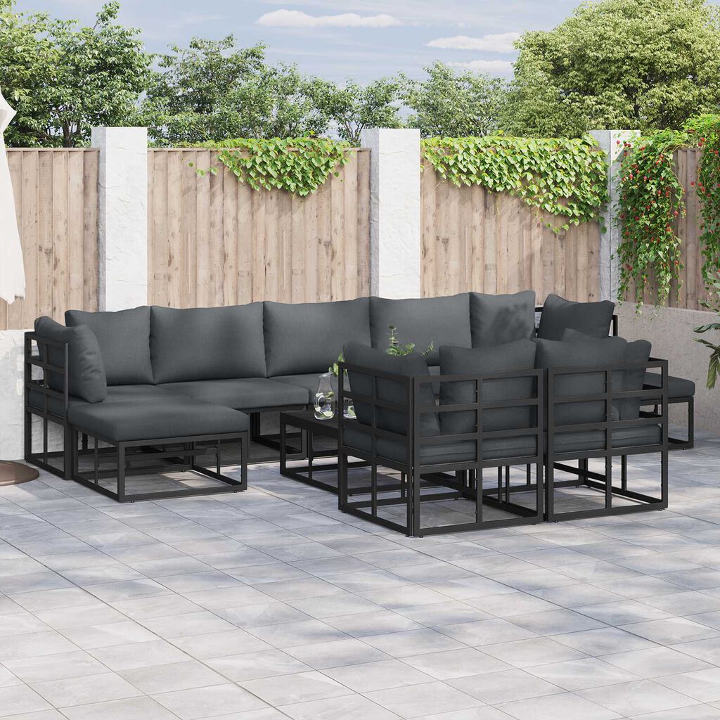 vidaXL Σετ Καναπέ Κήπου 9 pcs Μαύρο 353 x 141.5 x 71 εκ Αλουμίνιο