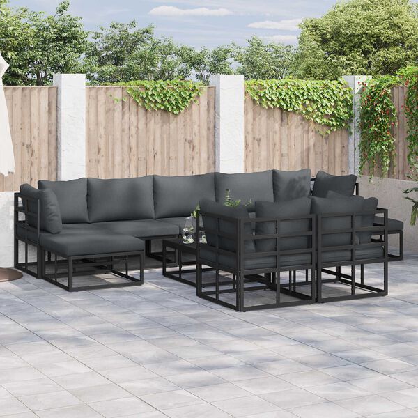 vidaXL Σετ Καναπέ Κήπου 9 pcs Μαύρο 353 x 141.5 x 71 εκ Αλουμίνιο