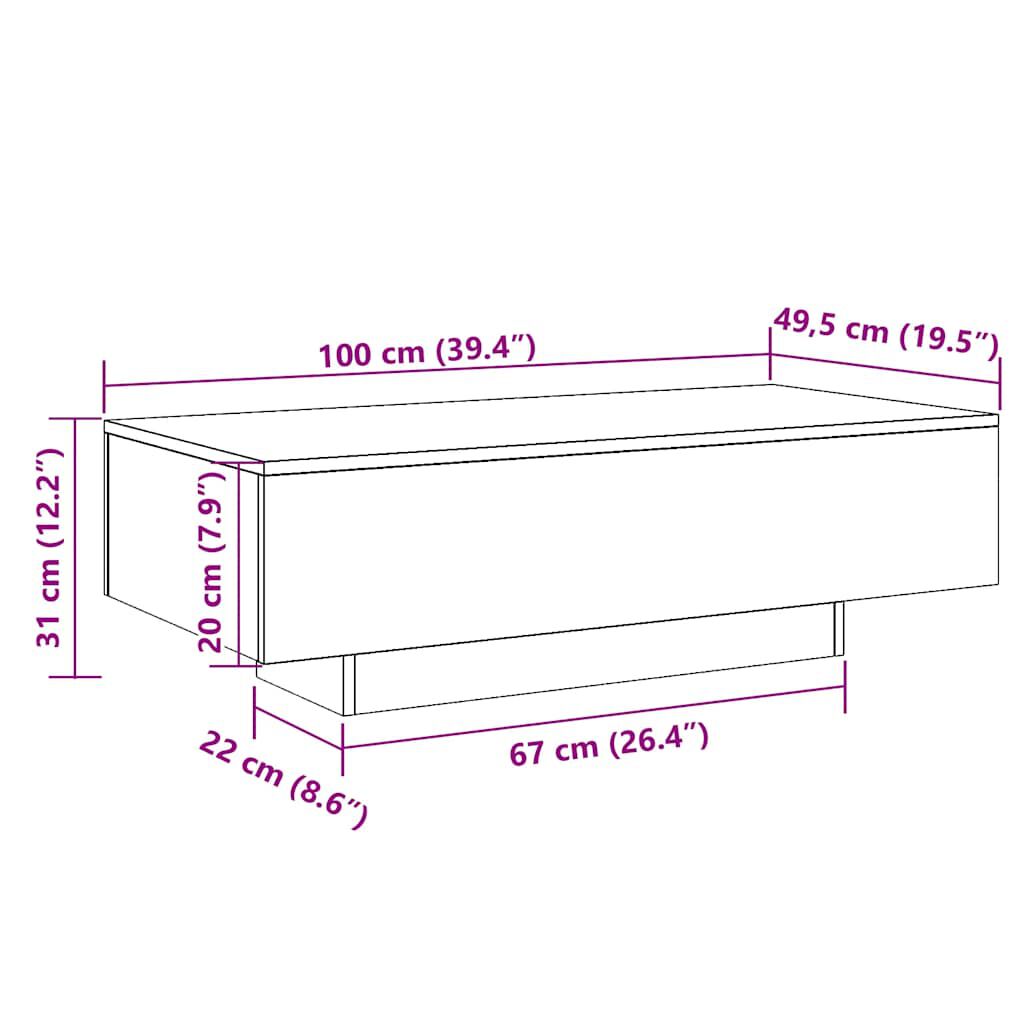 vidaXL Τραπεζάκι Σαλονιού Λευκό 100x49,5x31 εκ. από Επεξεργασμένο Ξύλο