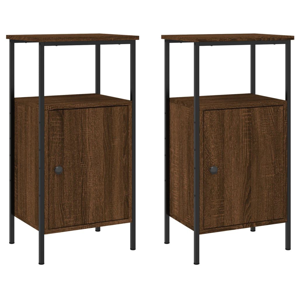 vidaXL Κομοδίνα 2 τεμ. Καφέ Δρυς 41 x 31 x 80 εκ. από Επεξεργ. Ξύλο
