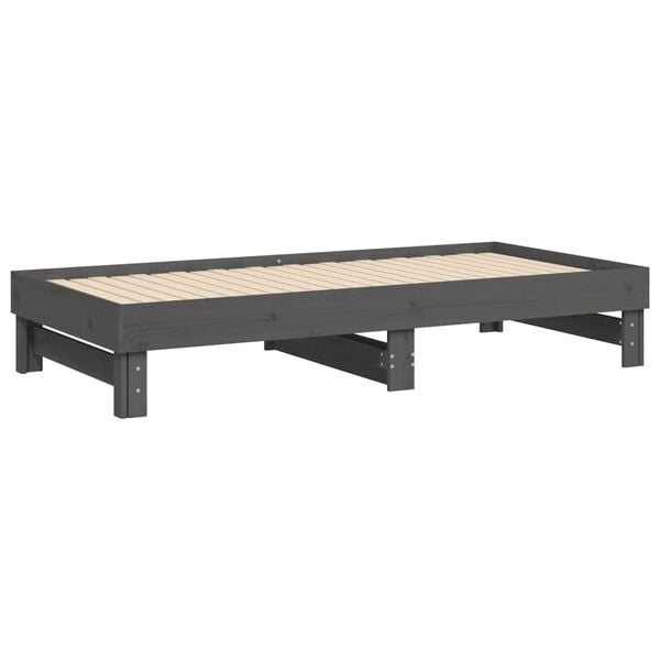 vidaXL Καναπές Κρεβάτι Συρόμενος Γκρι 2x(90x190) εκ. Μασίφ Ξύλο Πεύκου
