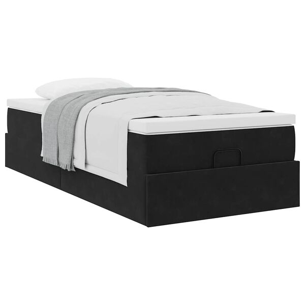vidaXL Οθωμανικό κρεβάτι με στρώμα Μαύρο 90x200cm Velvet